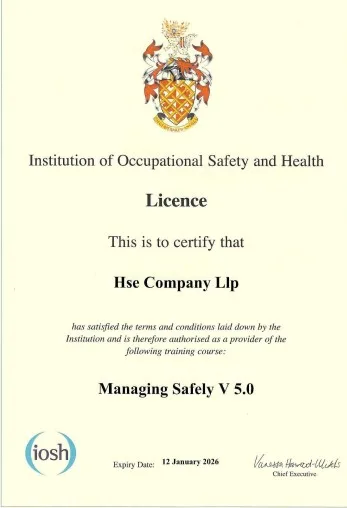 Сертификат IOSH учебного центра HSE Company